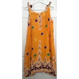 NWOT Bohemian Polka Dot Print Dress XL Straps Tie Up Ribbon Pocket Round Collar